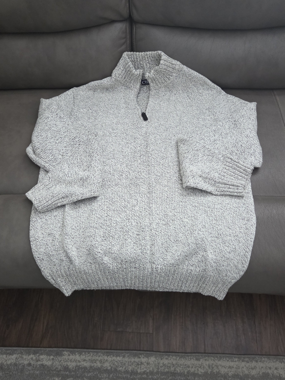 Chaps Men's Heather Light Gray Zip-Up Sweater